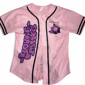 Young Miko pink baseball jersey